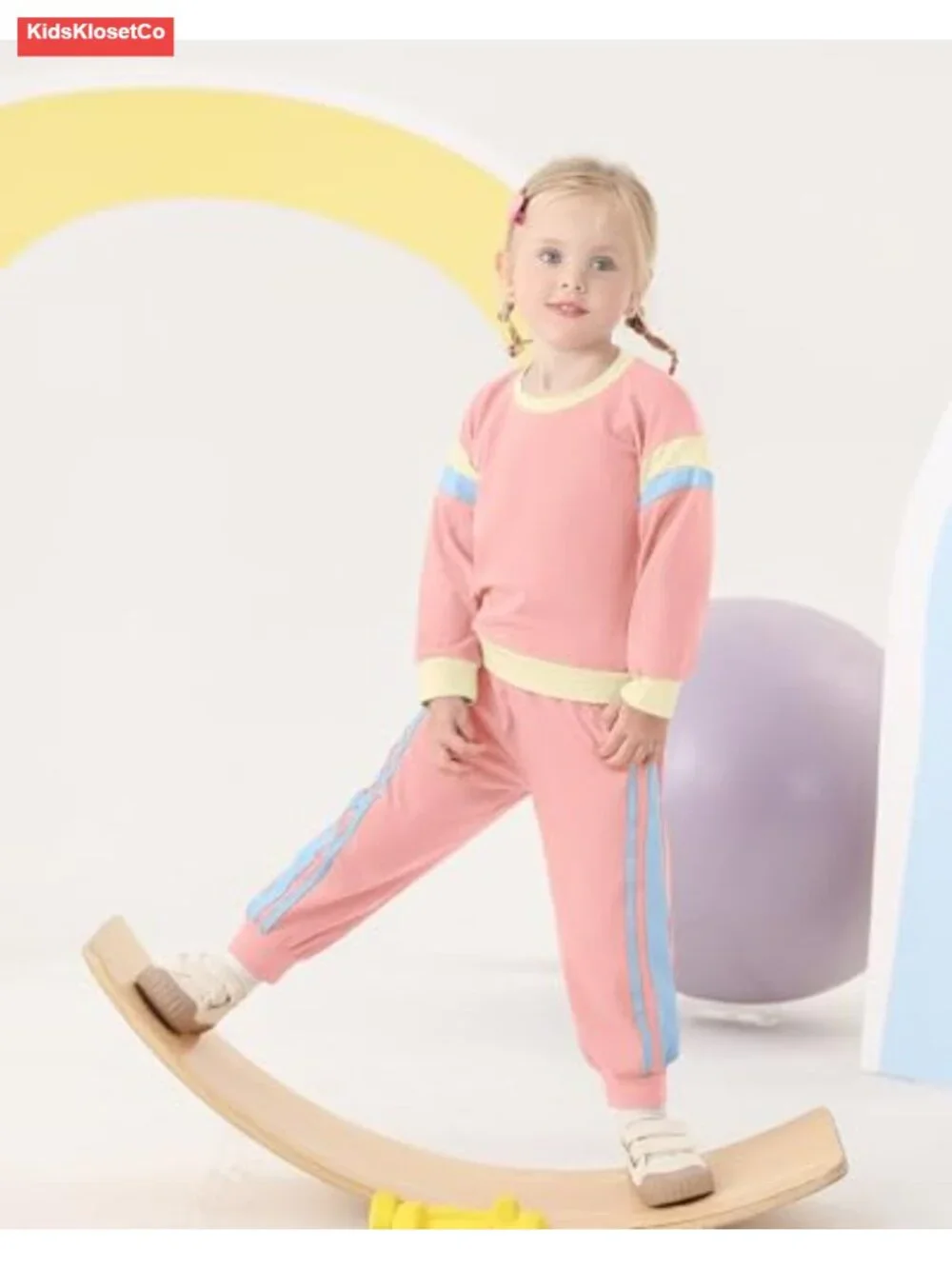 Toddler Girl Color Block Long Sleeve Top and Pants Set Cotton Blend